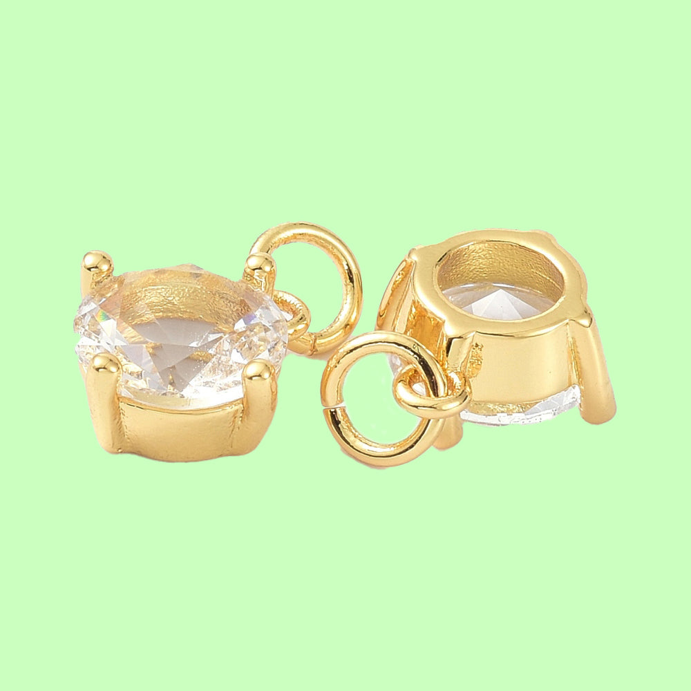 Rund berlock med cubic zirconia i mässing 18K guldpläterad Nickelfri, 1 st
