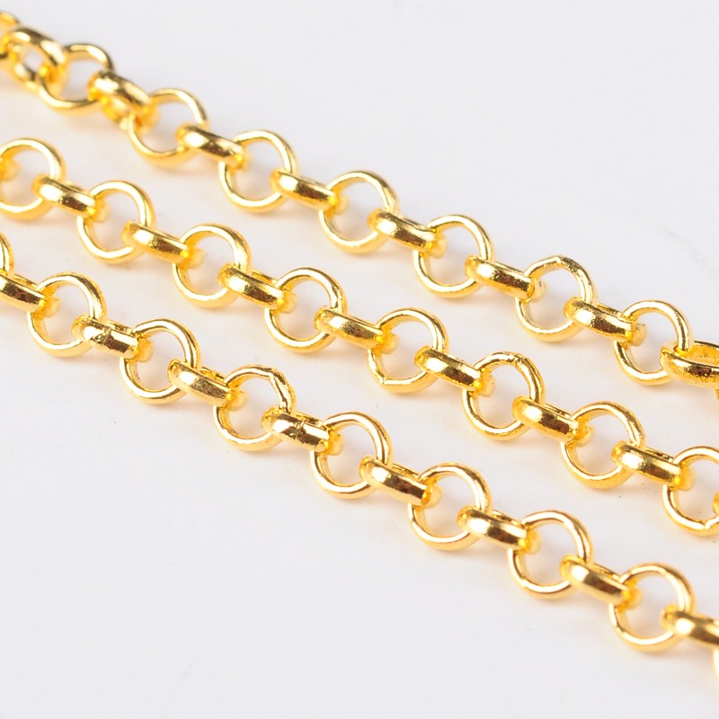 Rolokedja i järn guld 4 mm, 1 meter