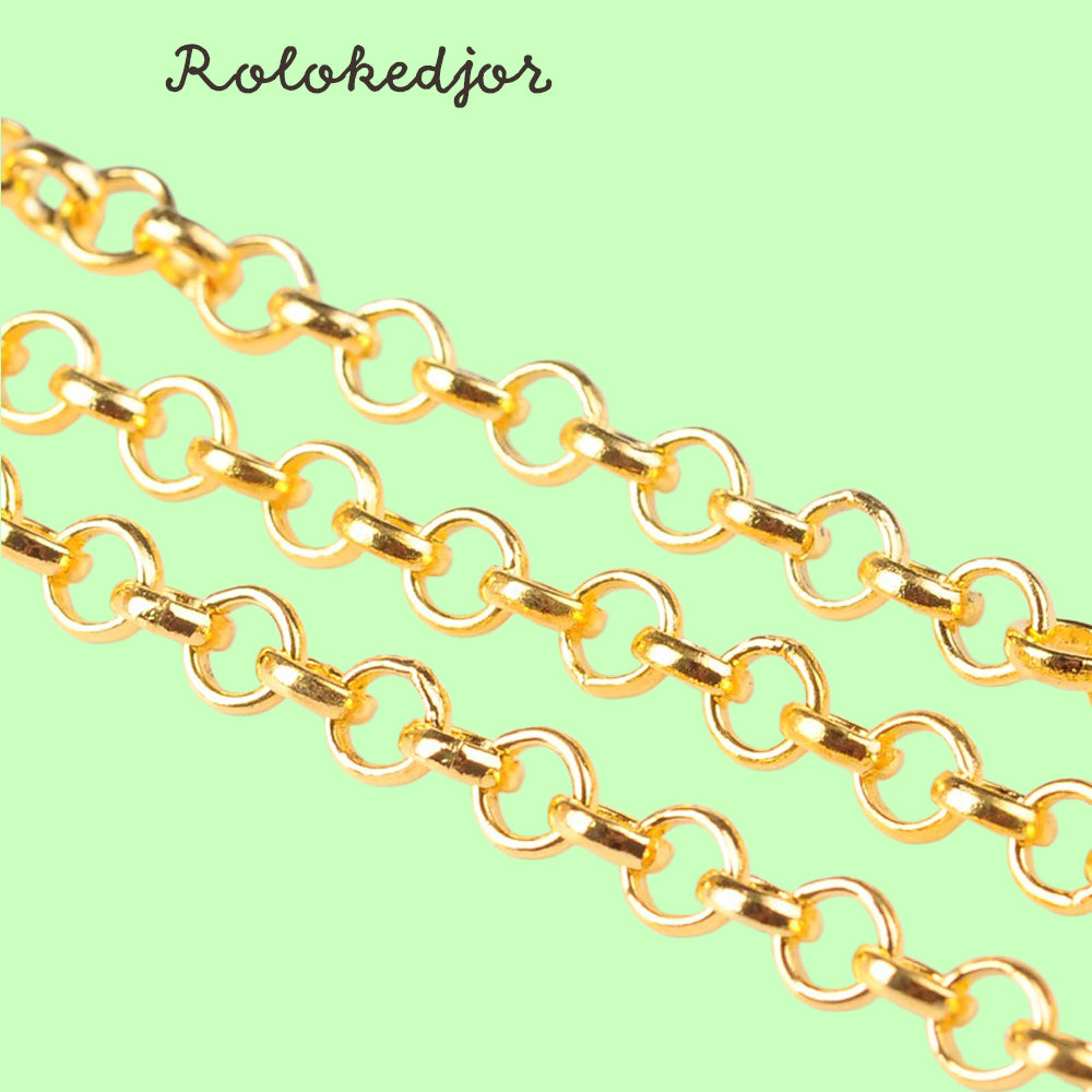 Rolokedja i järn guld 4 mm, 1 meter