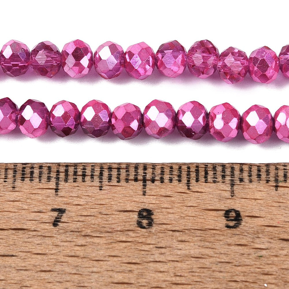 Glaspärlor rondelle facetterade djup rosa AB, 1 sträng (40cm)