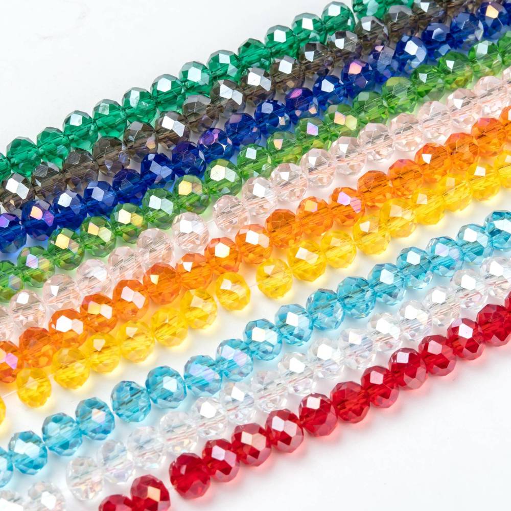 Glaspärlor 6mm Rondelle facetterade mixade färger AB-finnish, 90-pack