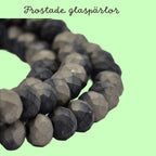 Glaspärlor rondelle matta gråsvart facetterade 6x4mm, 1 sträng (36 cm)