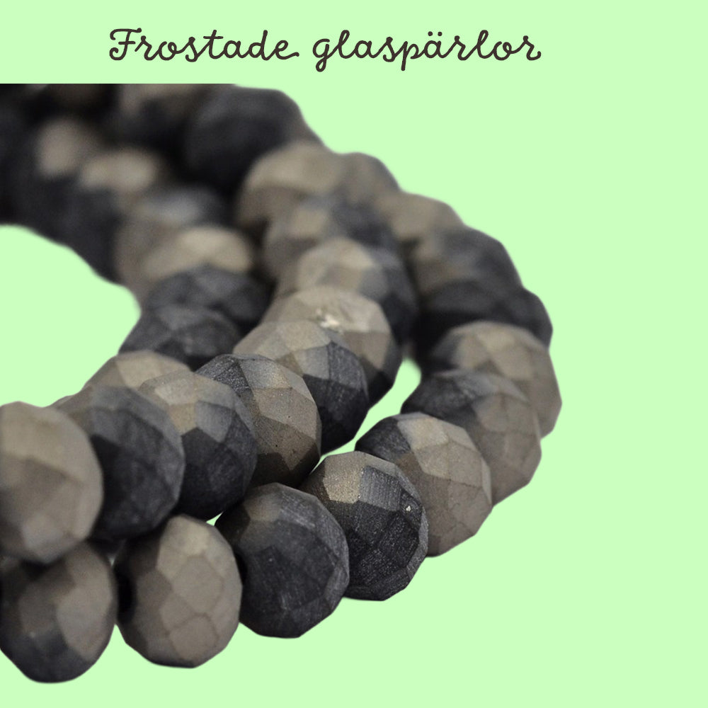 Glaspärlor rondelle matta gråsvart facetterade 6x4mm, 1 sträng (36 cm)