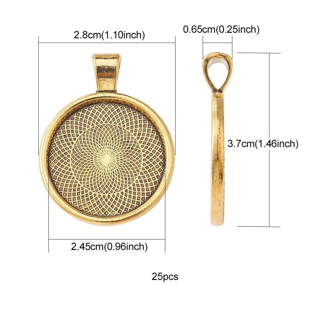 Cabochoninfattningar i antikguld i 4-pack detaljbilder.