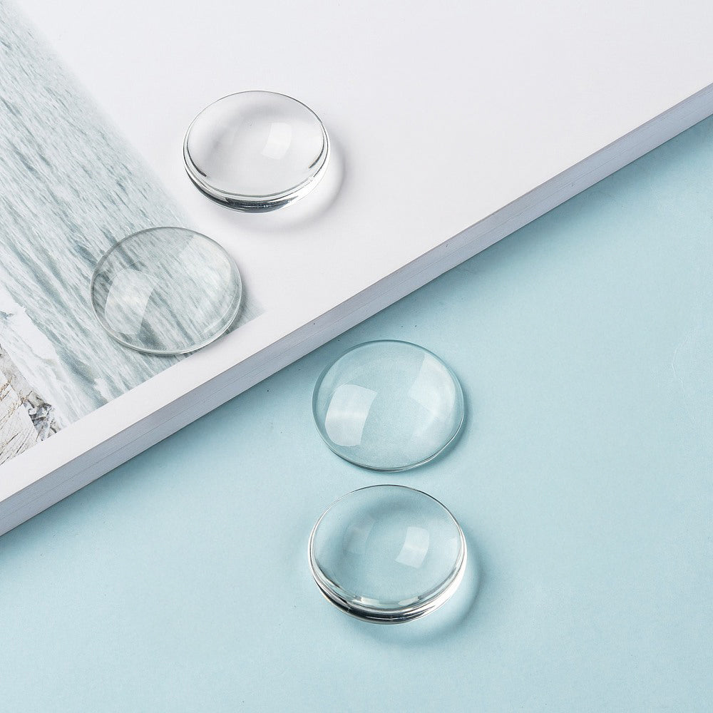 Cabochons i glas rund 30 mm klara, 4-pack
