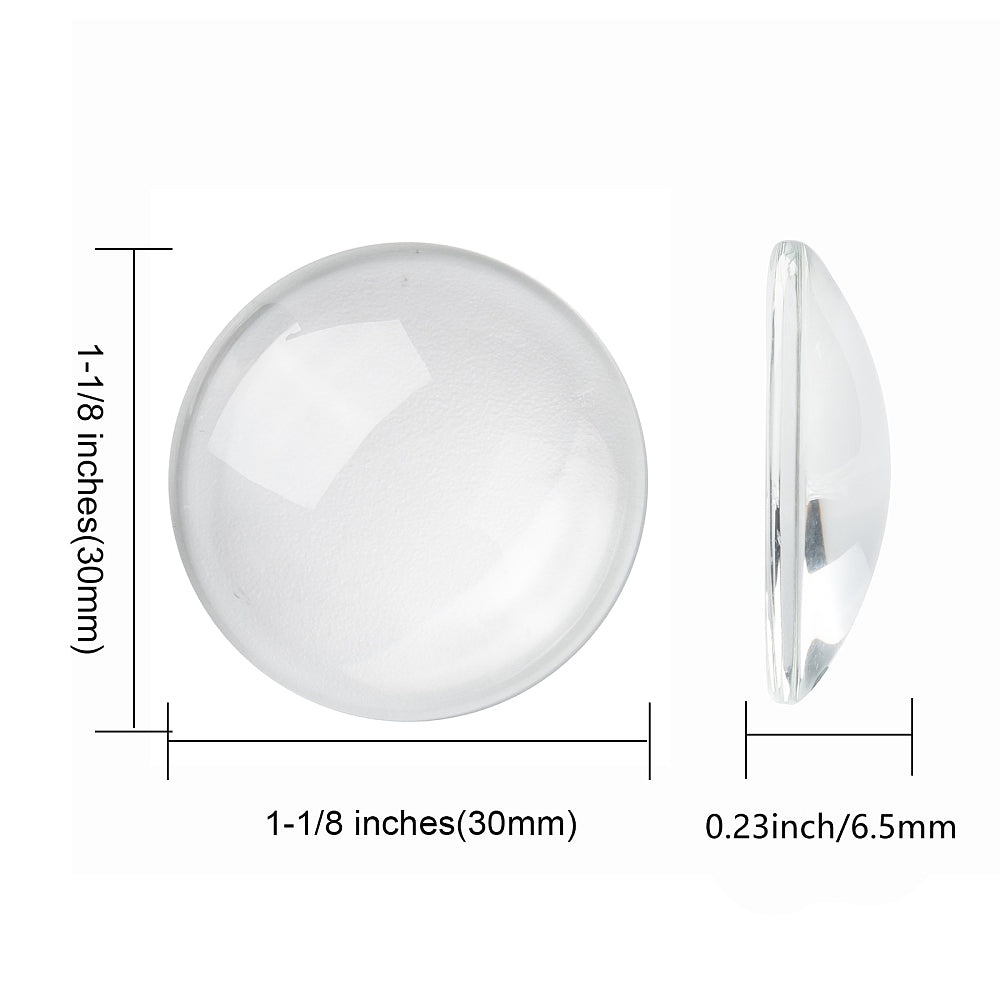 Cabochons i glas rund 30 mm klara, 4-pack