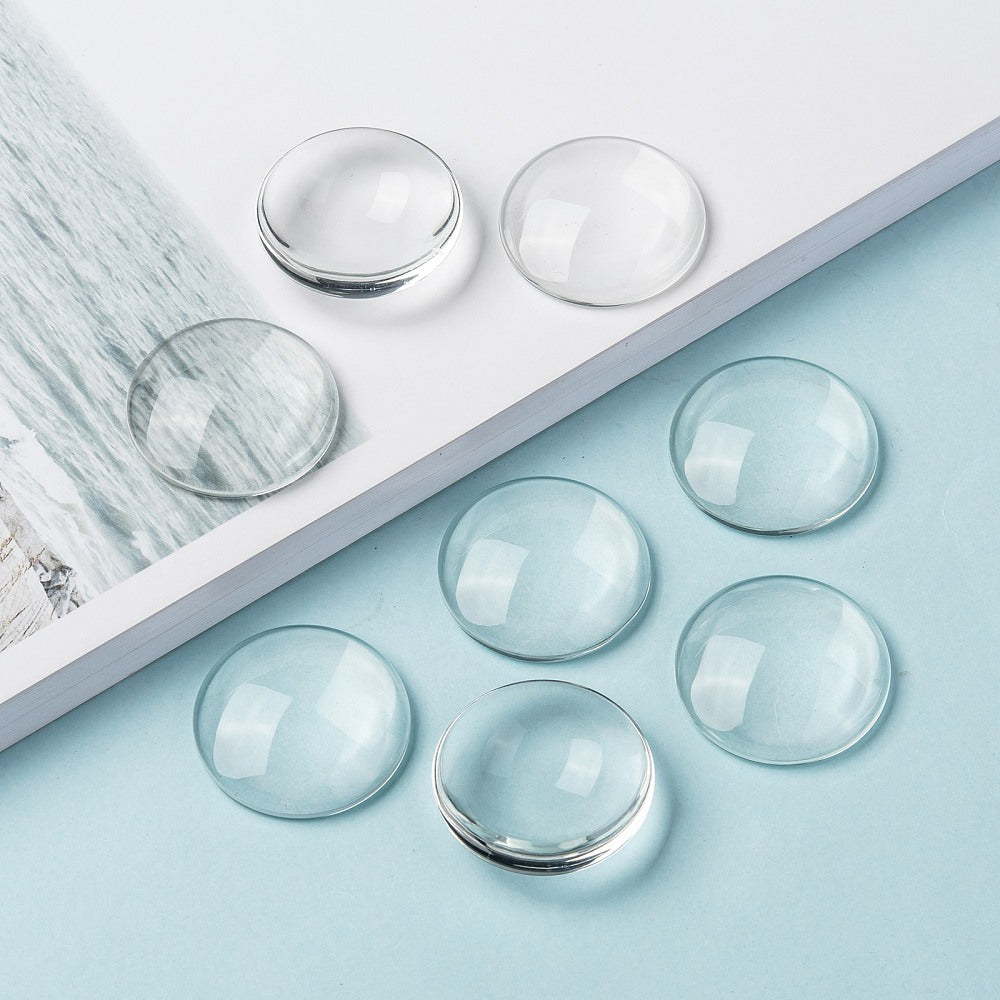 Cabochons i glas rund 30 mm klara, 4-pack