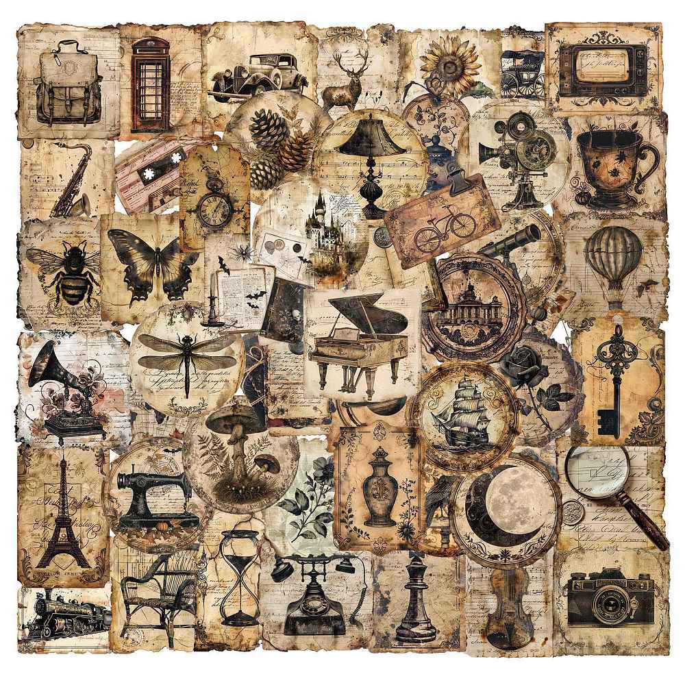Klistermärken Stickers med vackra vintage motiv, 1 set (50-pack)