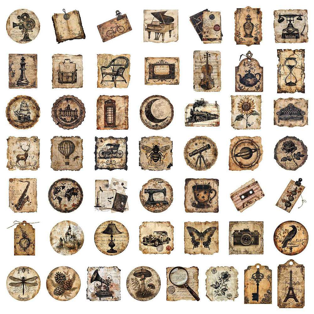 Klistermärken Stickers med vackra vintage motiv, 1 set (50-pack)