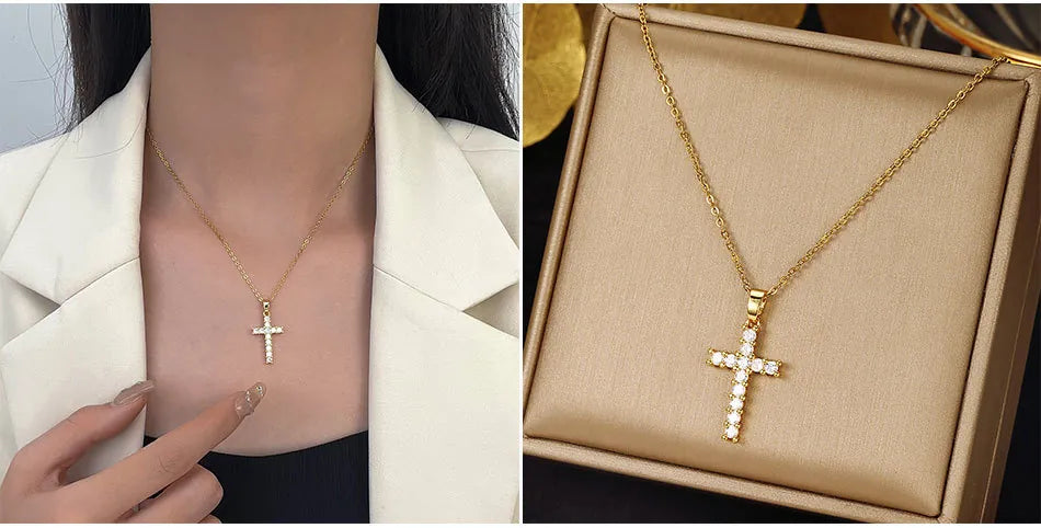 Halsband med Berlock Hänge Kors 18K Guldplätering, 1st