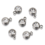 Rund berlock i 304 rostfritt stål och klar strass, 2-pack