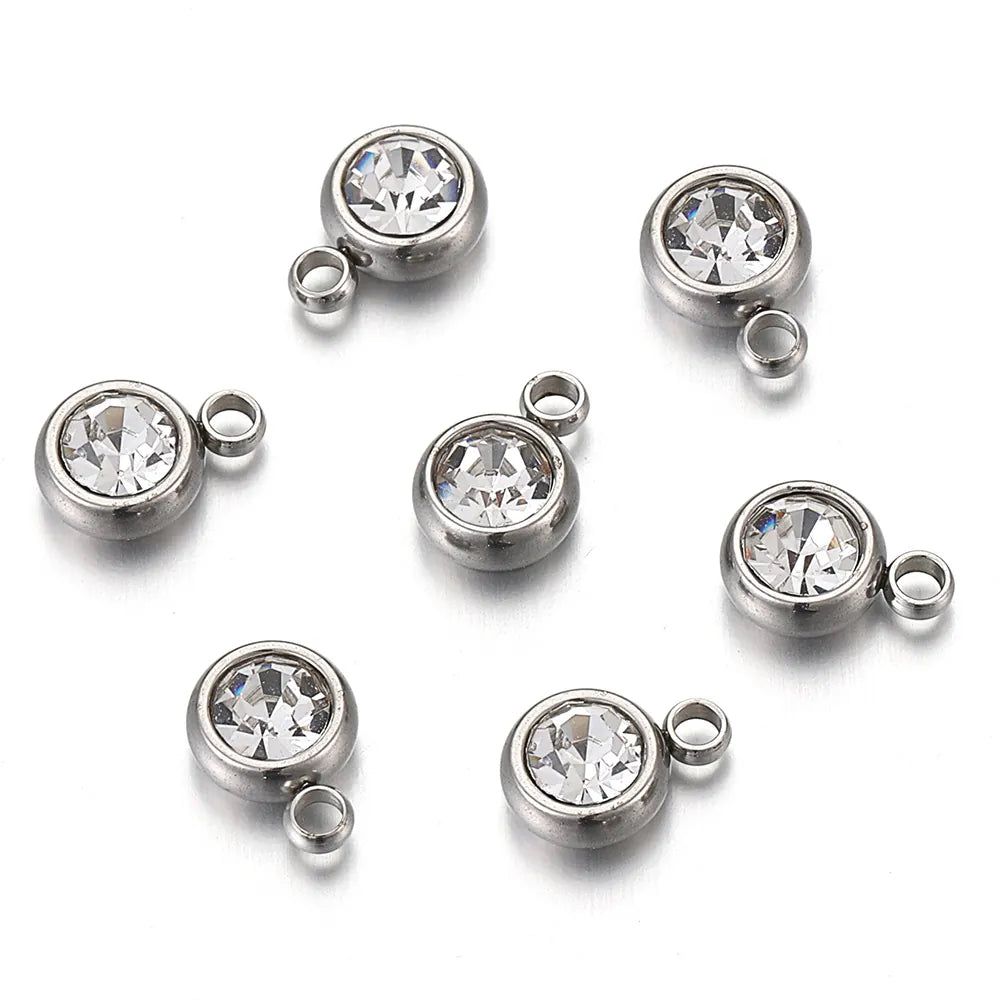 Rund berlock i 304 rostfritt stål och klar strass, 2-pack
