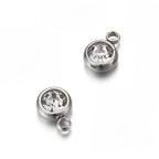 Rund berlock i 304 rostfritt stål och klar strass, 2-pack