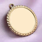 Cabochonberlock Rund med Tvinnad Kant 30 mm för 24-25mm Cabochons Rostfritt stål Gyllene, 1 st