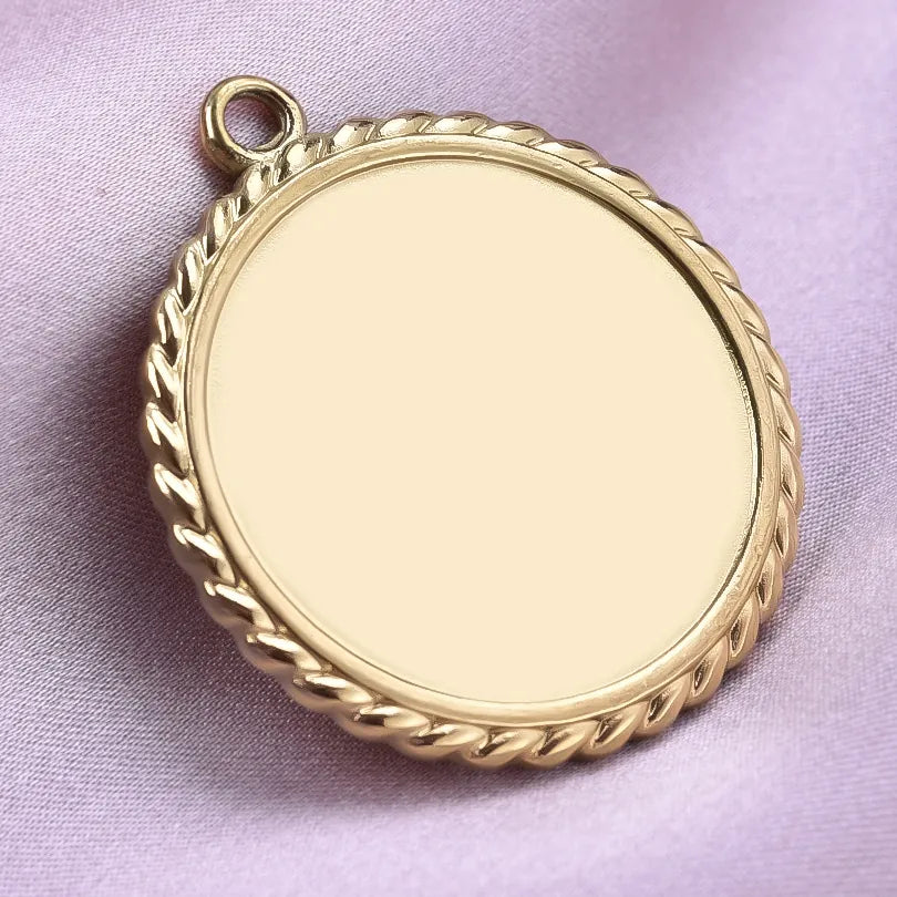 Cabochonberlock Rund med Tvinnad Kant 30 mm för 24-25mm Cabochons Rostfritt stål Gyllene, 1 st