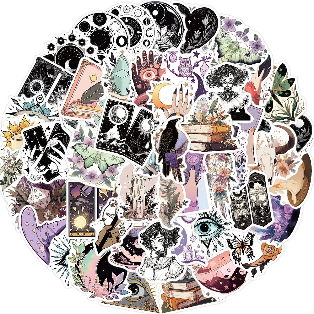 Klistermärken Stickers med vackra motiv tarot mystik tema, 1 set (50 st motiv)