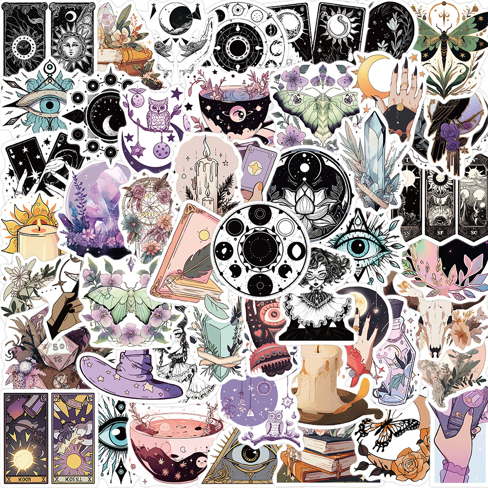 Klistermärken Stickers med vackra motiv tarot mystik tema, 1 set (50 st motiv)