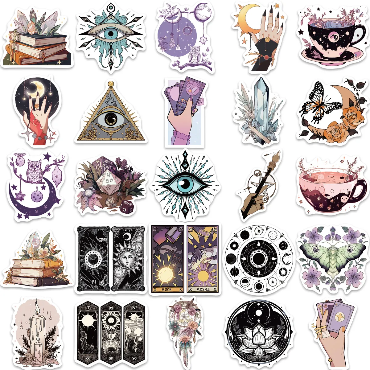 Klistermärken Stickers med vackra motiv tarot mystik tema, 1 set (50 st motiv)