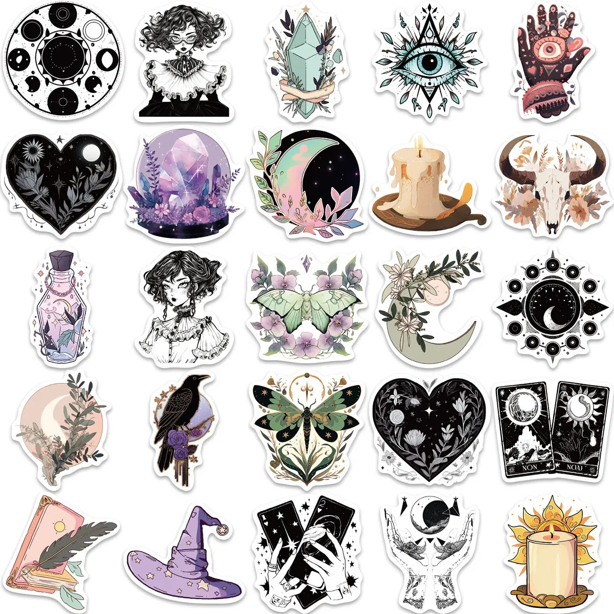 Klistermärken Stickers med vackra motiv tarot mystik tema, 1 set (50 st motiv)