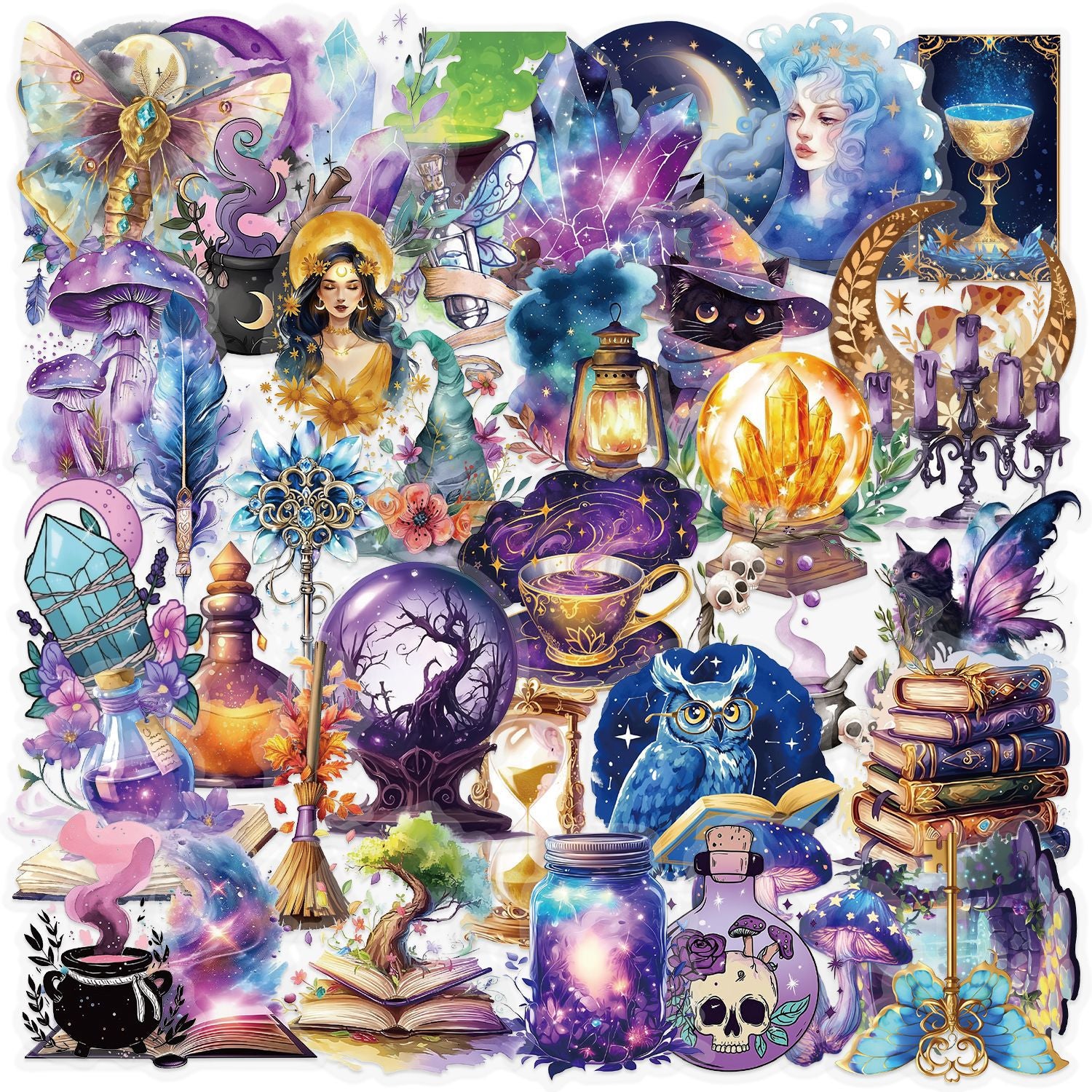 Klistermärken Stickers med magiska mystiska motiv, 1 set (50 motiv)