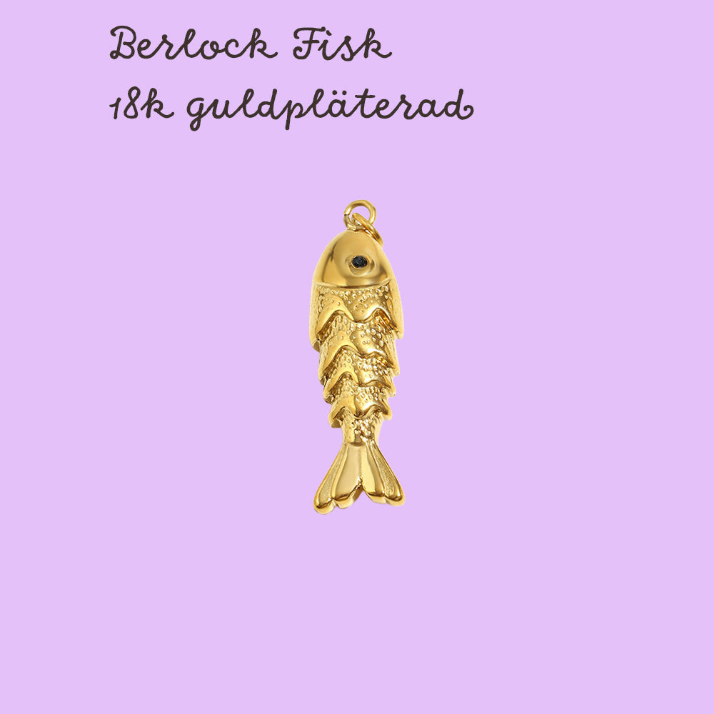 Berlock hänge Fisk 3D 18K Guldpläterad 304 Rostfritt stål, 1 st