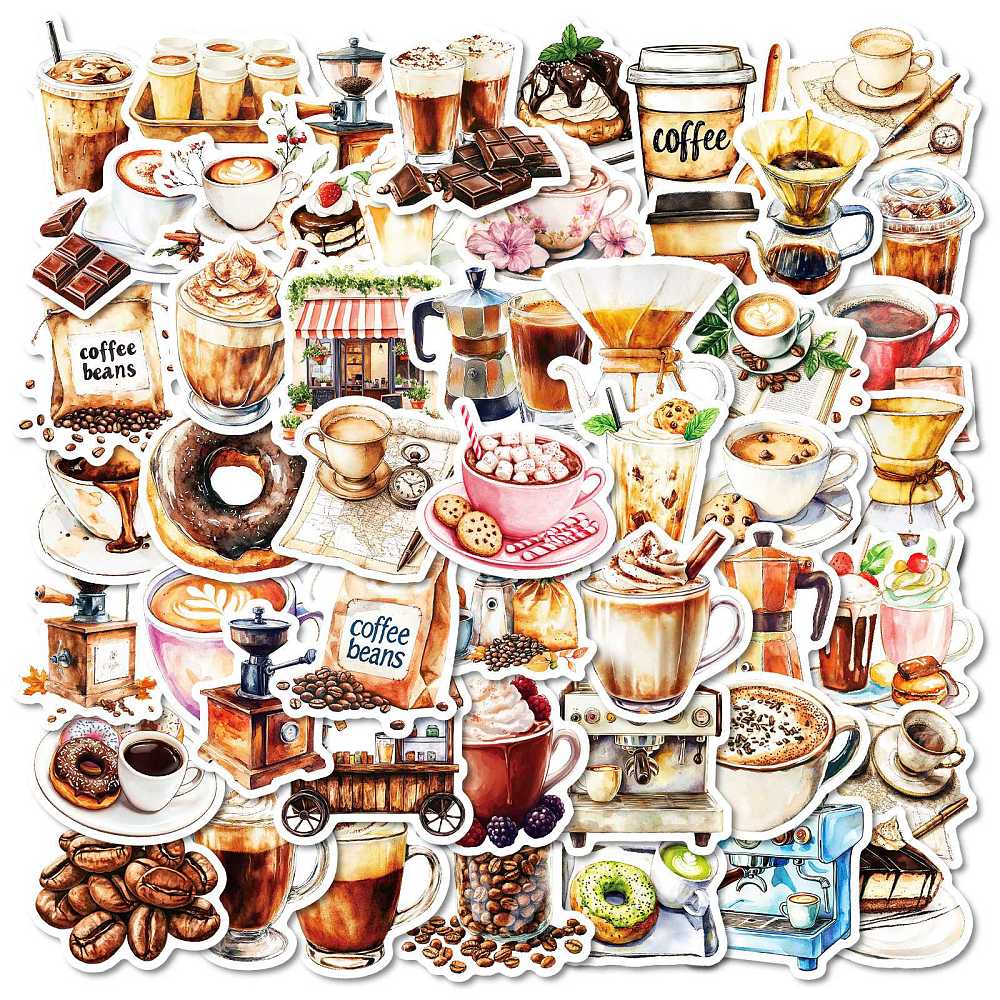 Klistermärken Stickers med vackra motiv kaffetema, 1 set (50 st motiv)