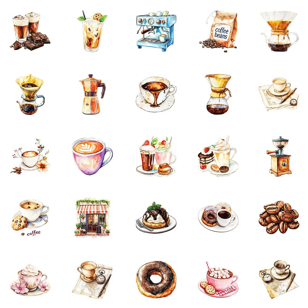 Klistermärken Stickers med vackra motiv kaffetema, 1 set (50 st motiv)