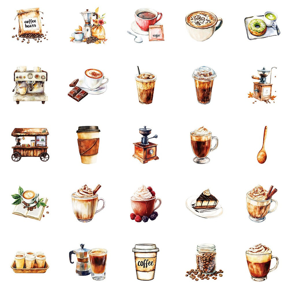 Klistermärken Stickers med vackra motiv kaffetema, 1 set (50 st motiv)