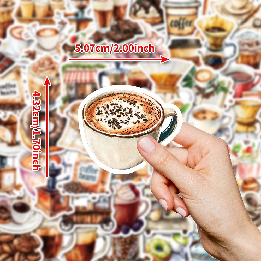 Klistermärken Stickers med vackra motiv kaffetema, 1 set (50 st motiv)