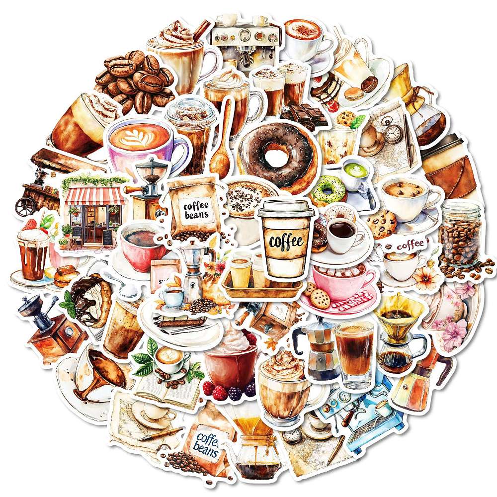 Klistermärken Stickers med vackra motiv kaffetema, 1 set (50 st motiv)