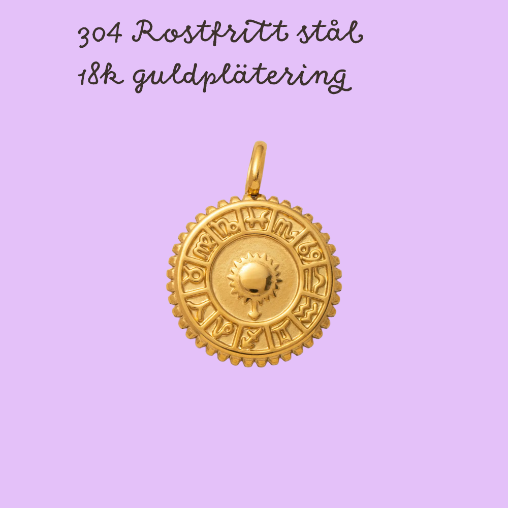 Berlock Hänge Vintage Zodiac 18K Guldpläterad 304 Rostfritt stål, 1 st