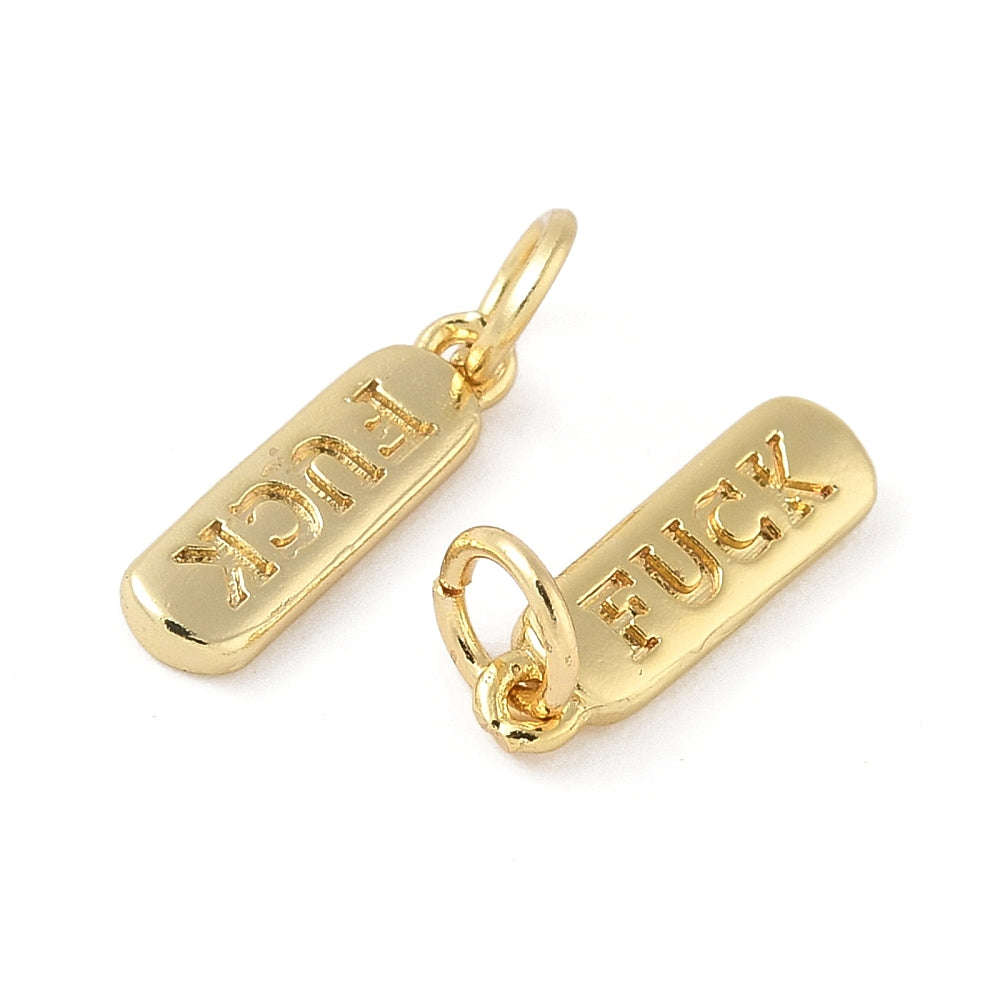 Mässingsberlock med bindring 4x14mm och text Fuck på båda sidor 18K guldpläterad, 1 st