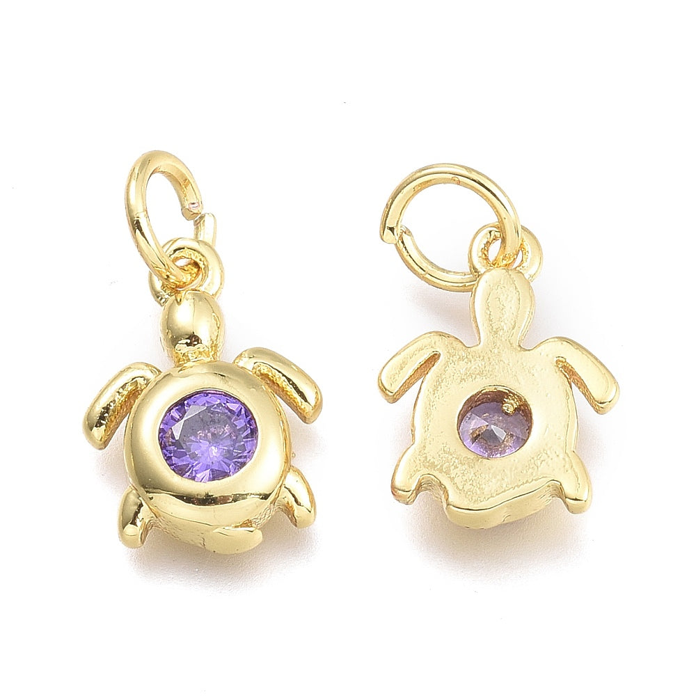 Berlock Hänge 18K Guldpläterad Sköldpadda i Mässing med Cubic Zirconiasten i 8 färger, 1st