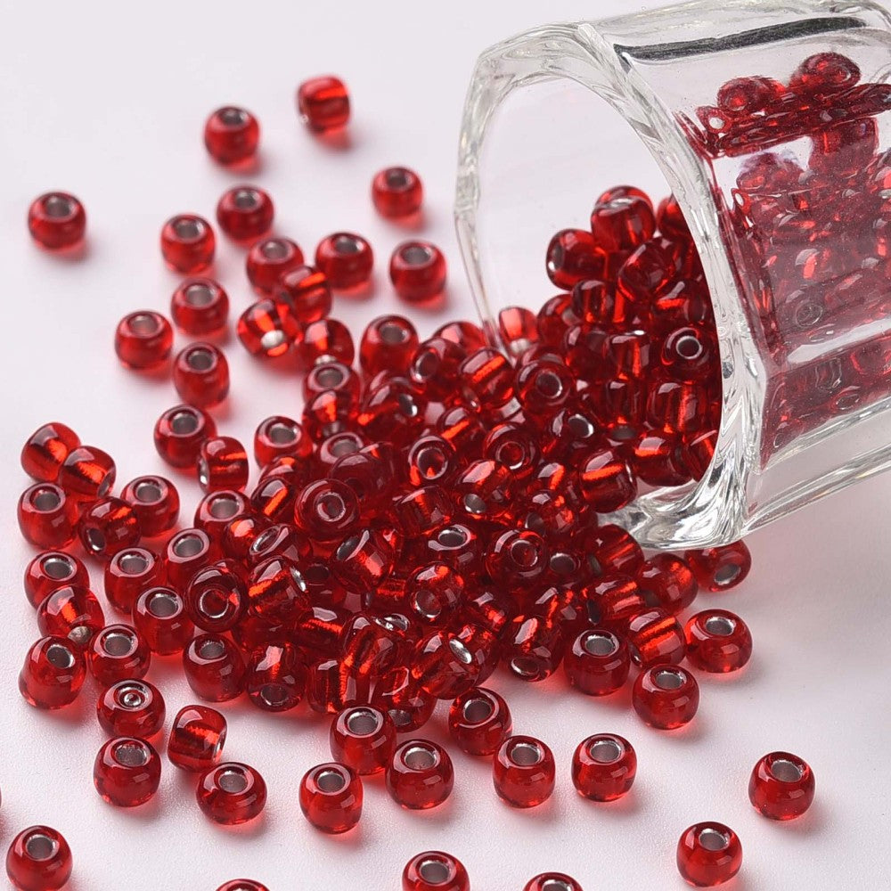 Seed Beads 3mm eller 4mm Transparent Röd med silverfordrad insida, 30 gram