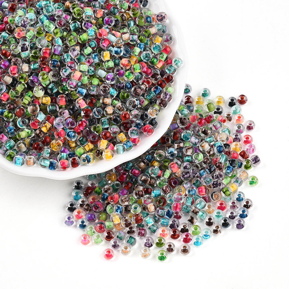 Seed Beads 4mm Transparent med färgad insida mixade, 30 gram