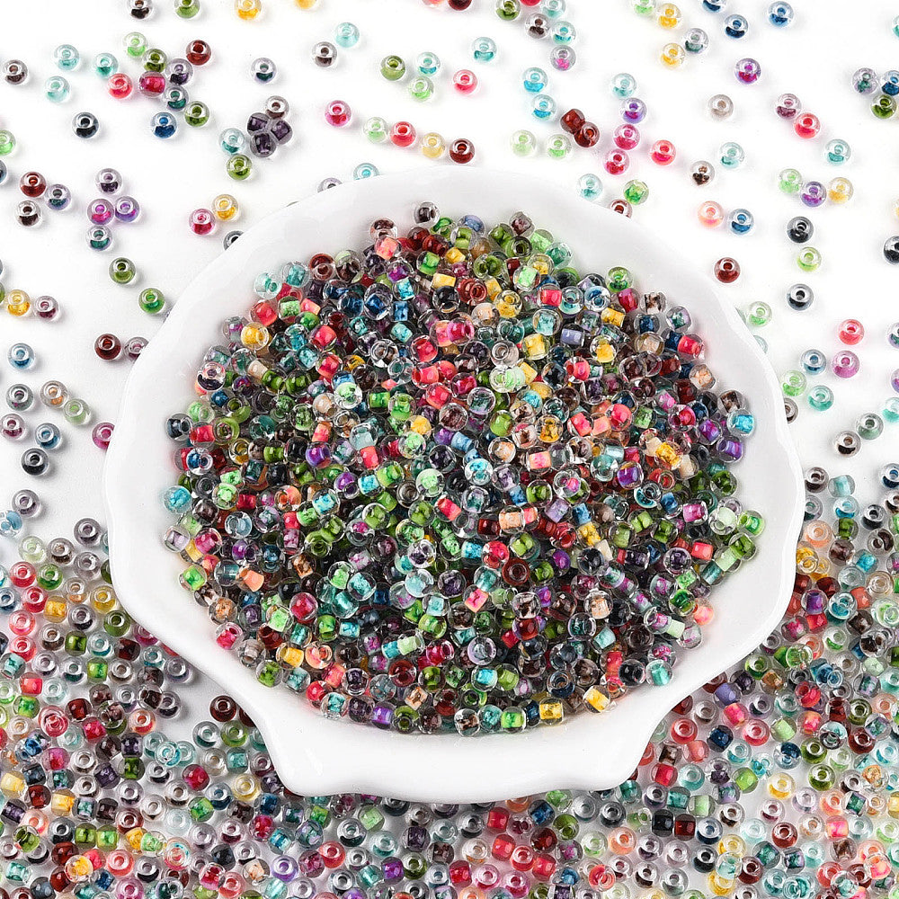 Seed Beads 4mm Transparent med färgad insida mixade, 30 gram