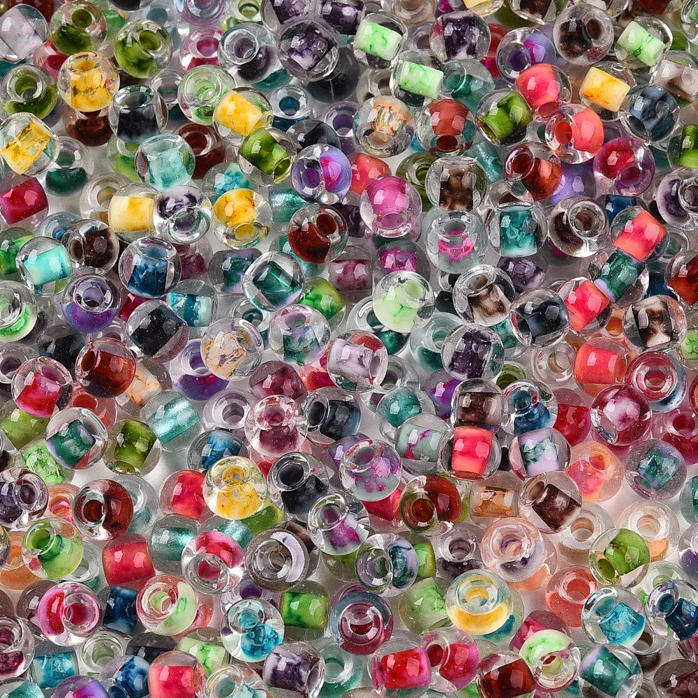 Seed Beads 4mm Transparent med färgad insida mixade, 30 gram
