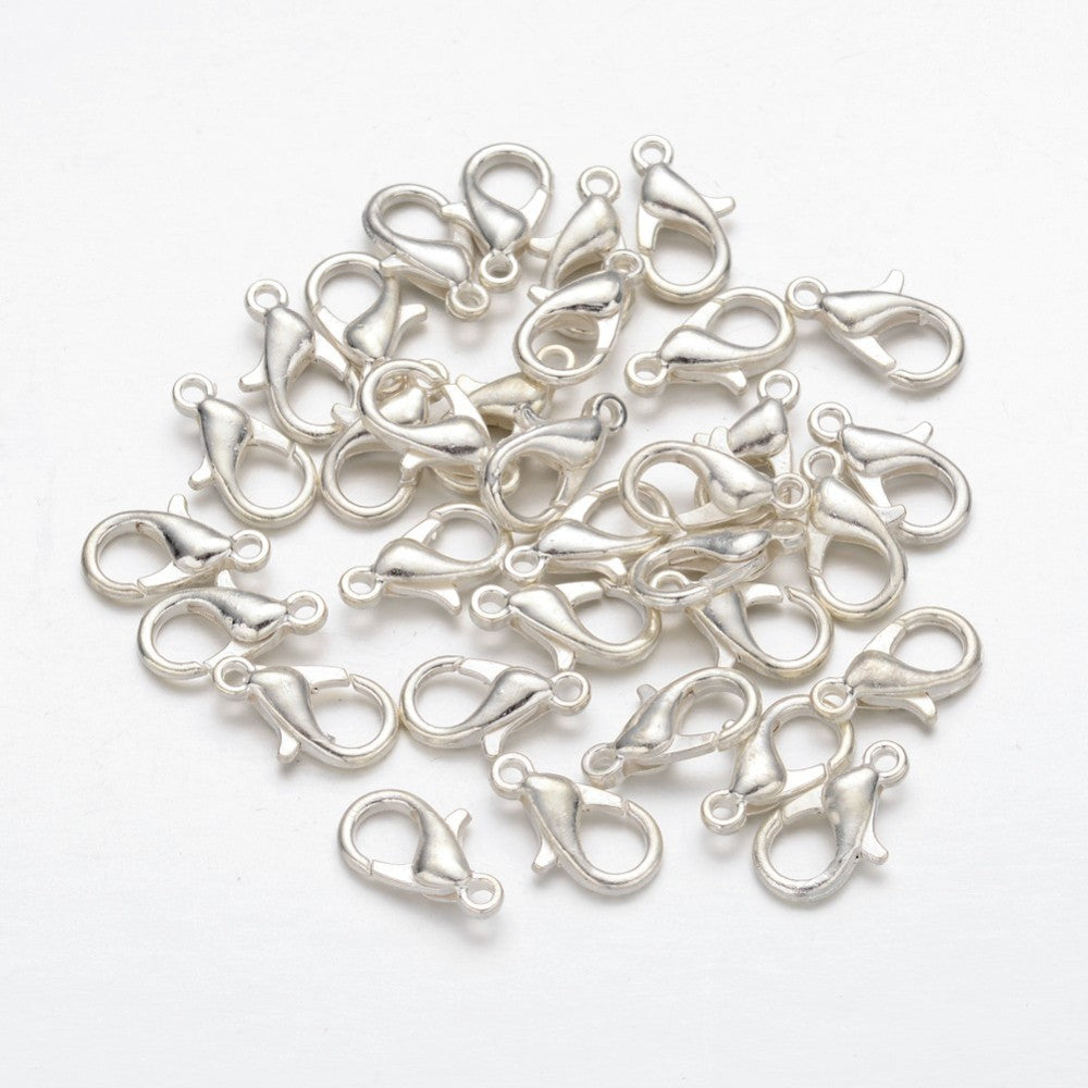 Hummerklolås Karbinhakar 12x6mm Silverpläterade, 10-pack