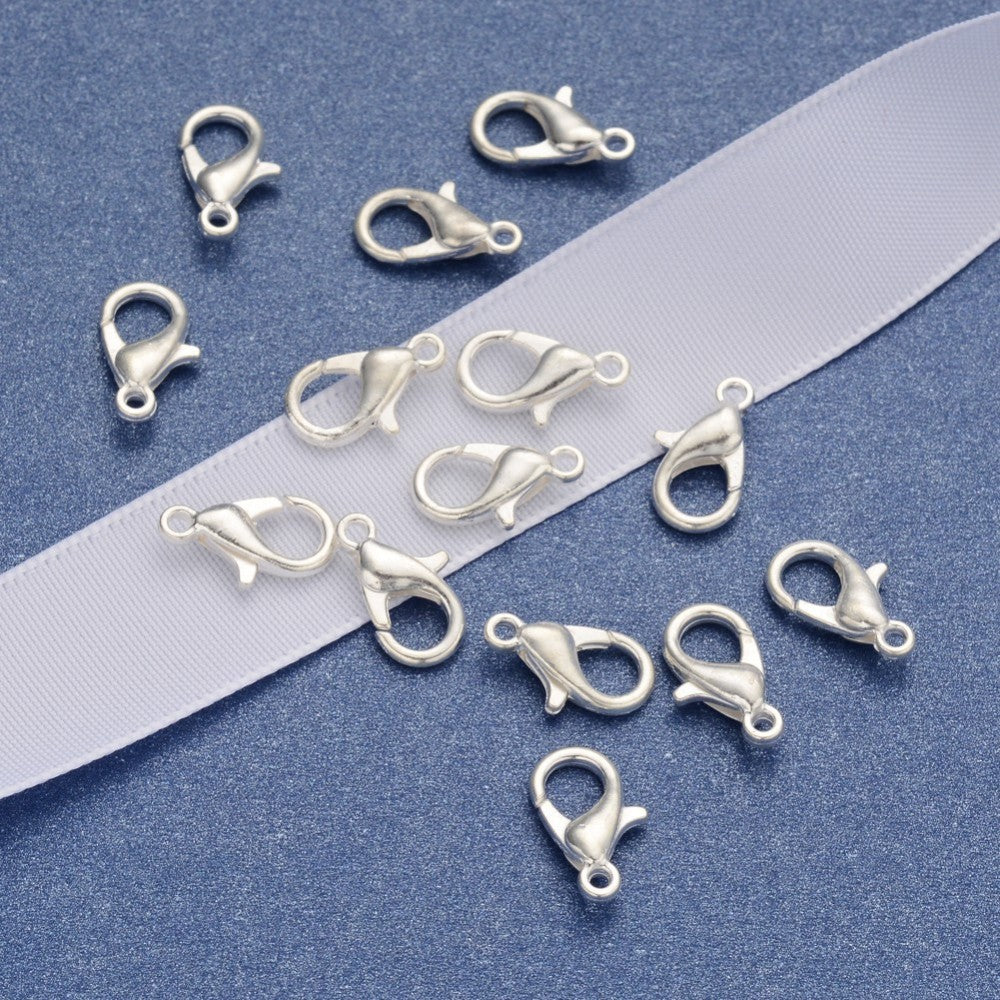 Hummerklolås Karbinhakar 12x6mm Silverpläterade, 10-pack