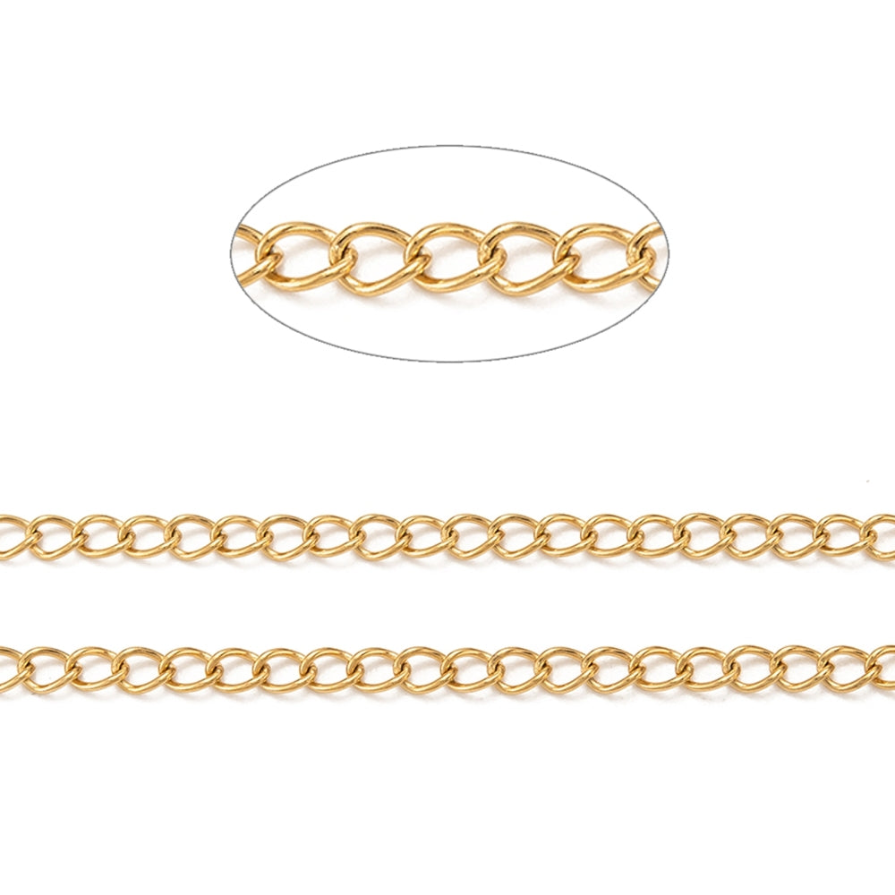 Tvinnad kedja Twisted chain i rostfritt stål 4×3×0,6mm 18K Guldplätering, 1 meter