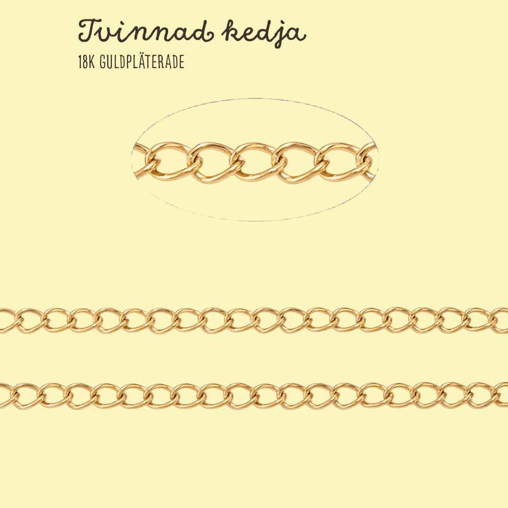 Tvinnad kedja Twisted chain i rostfritt stål 4×3×0,6mm 18K Guldplätering, 1 meter