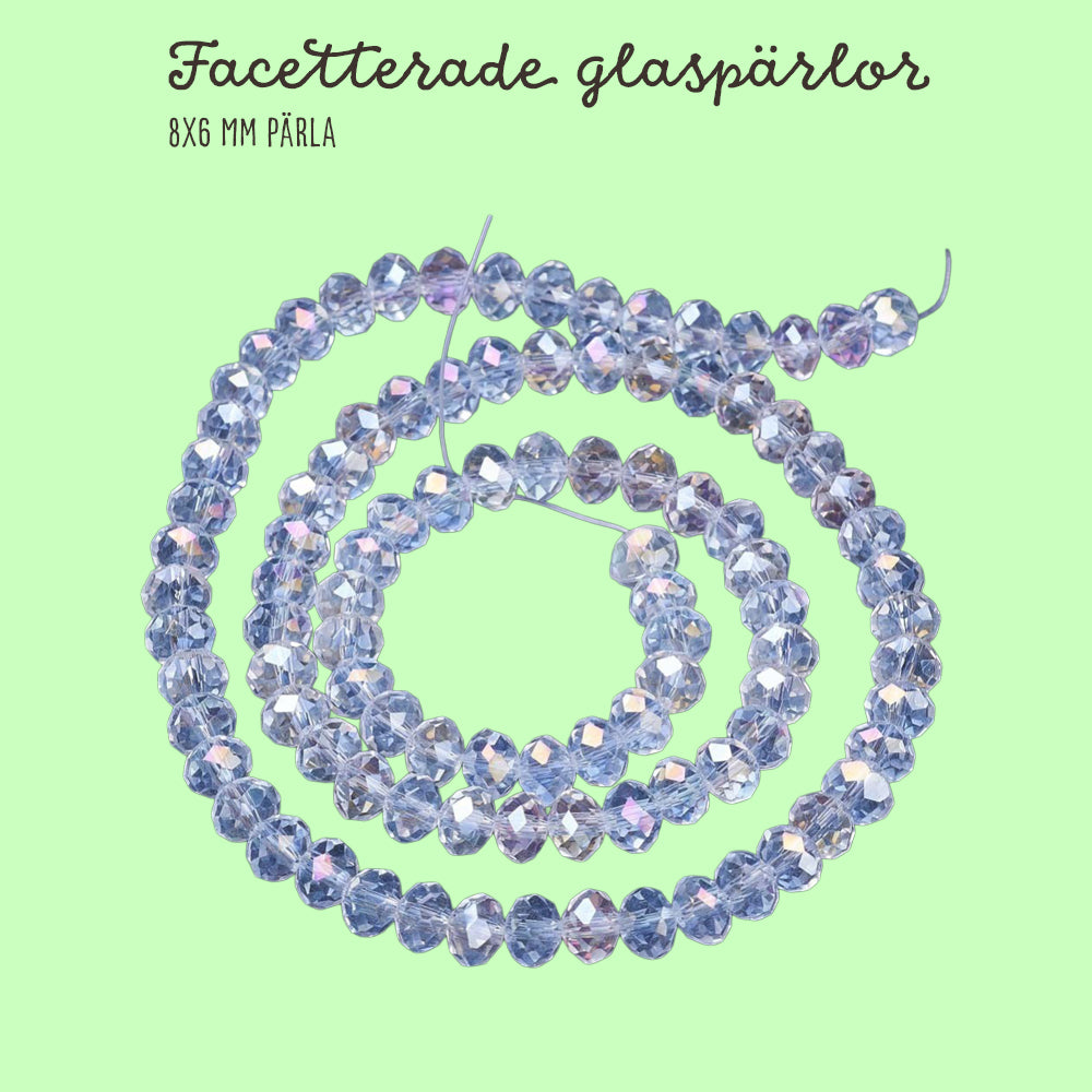 Glaspärlor facetterade rondellpärlor AB klar 4-10mm, 1 sträng