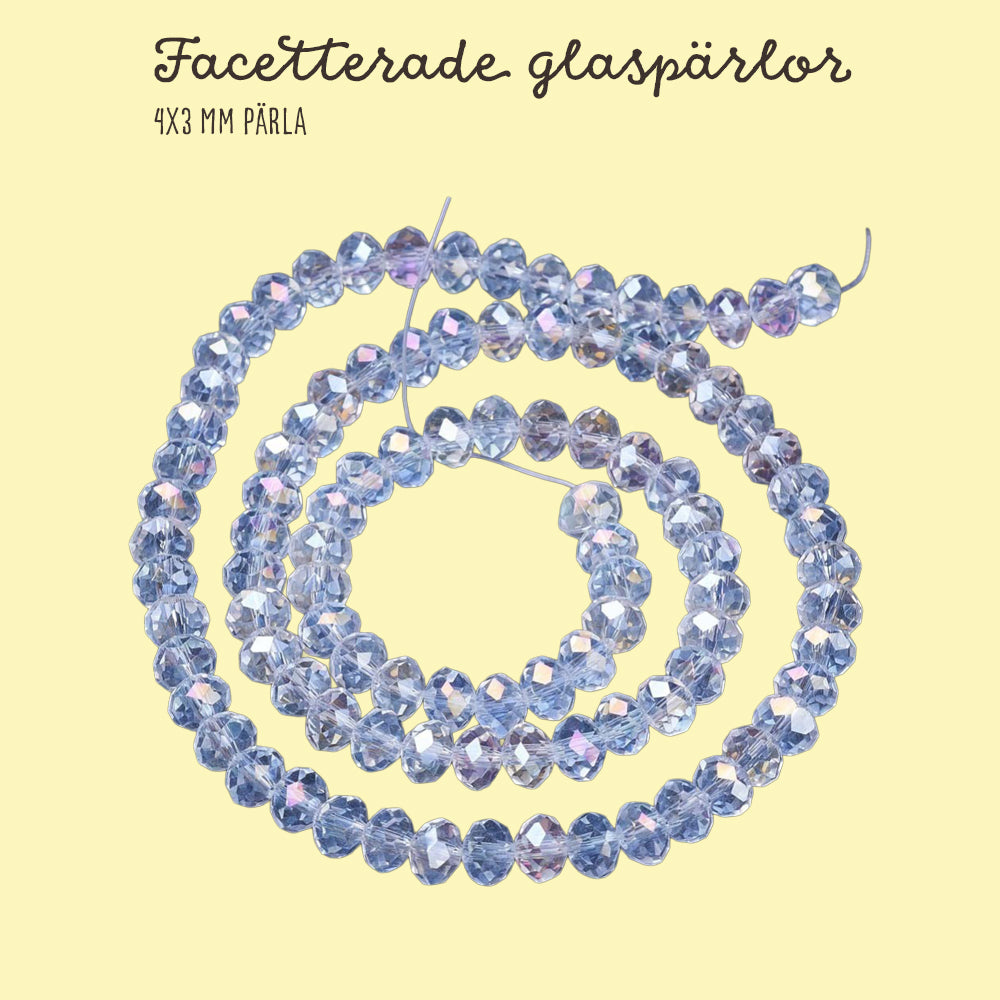 Glaspärlor facetterade rondellpärlor AB klar 4-10mm, 1 sträng
