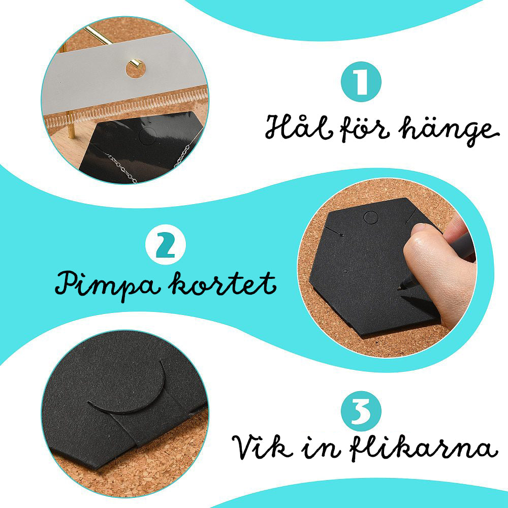 Smyckeskort Displaykort Svarta 8,5x10,35 cm + Cellofanpåsar, 10-pack