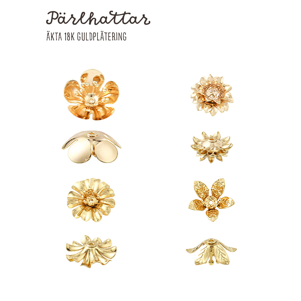 Pärlhattar Blompistiller Pläterade med äkta 18K guld, 8-pack