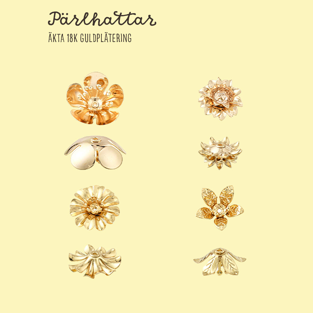 Pärlhattar Blompistiller Pläterade med äkta 18K guld, 8-pack