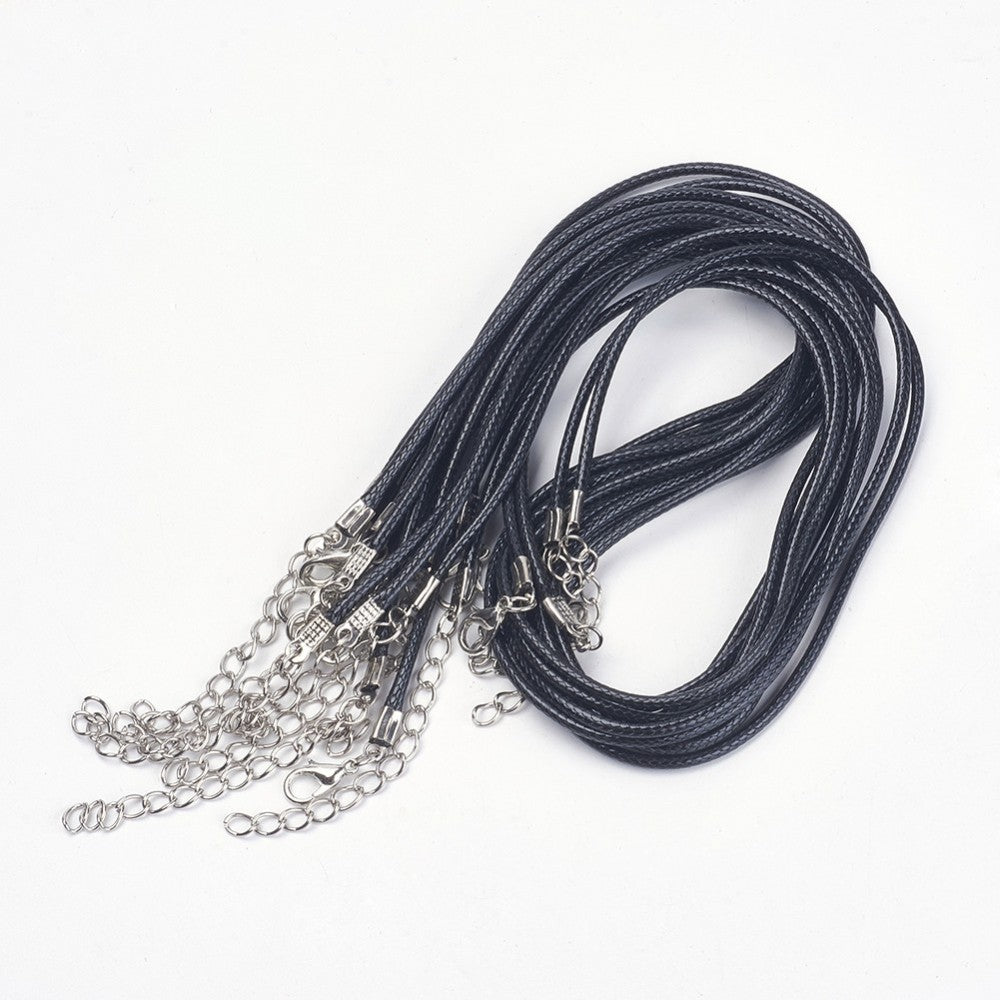Halsband Kords 43cm Svart läderimitation 2mm tjock, 5-pack