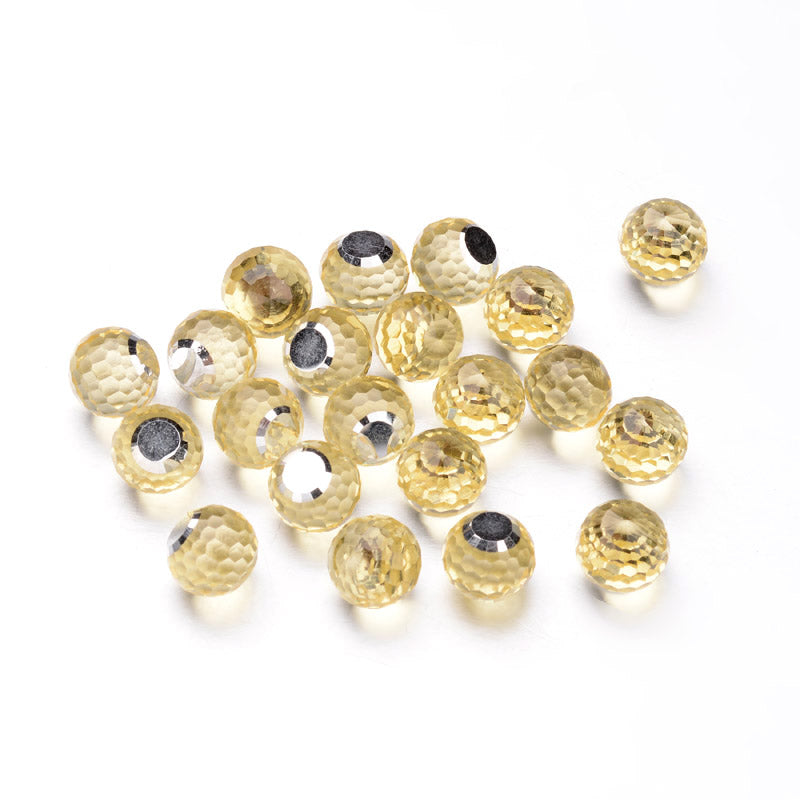 Cabochons Rund Facetterad 10mm med 4mm bricka Ljusgula, 2st