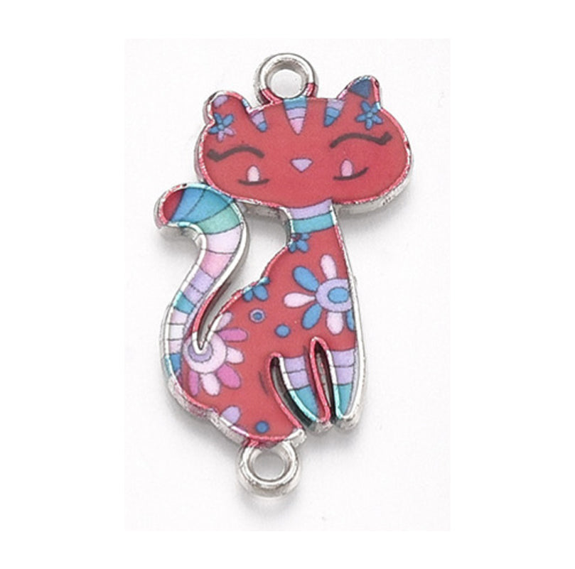 Länkberlocker 29,5x16,5mm Cartoon Cat 6 färger att välja mellan, 2-pack
