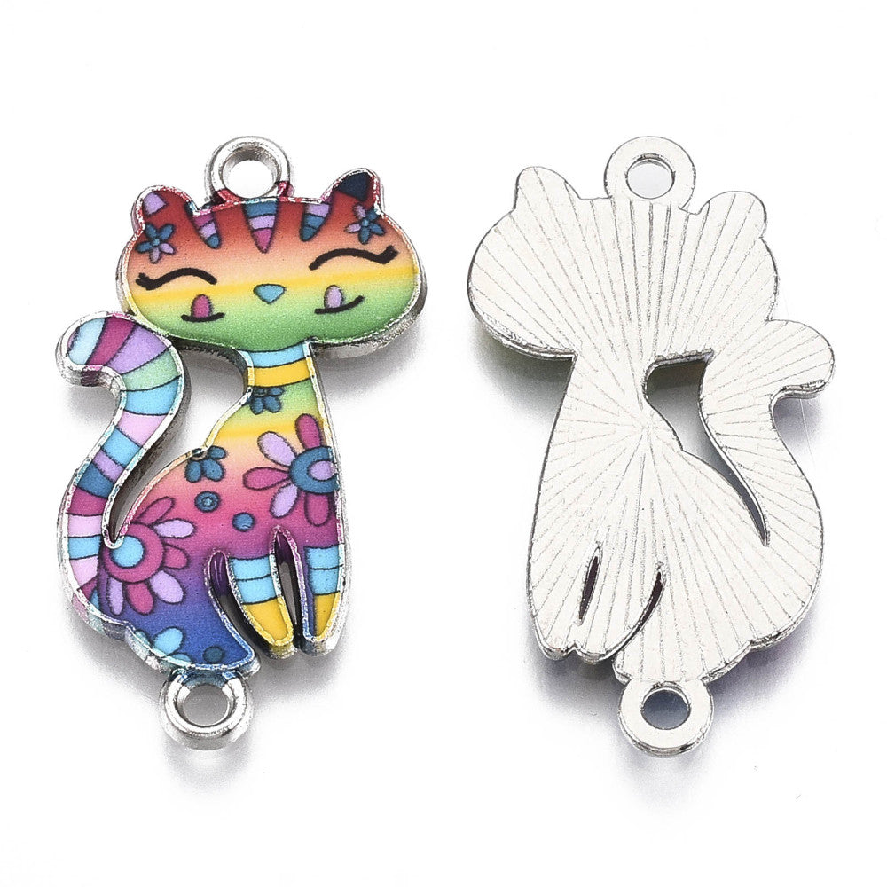 Länkberlocker 29,5x16,5mm Cartoon Cat 6 färger att välja mellan, 2-pack